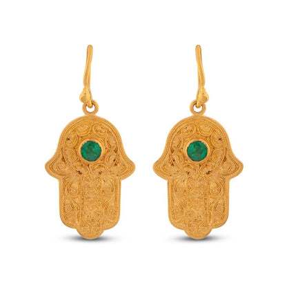 Hamsa Earrings Emerald