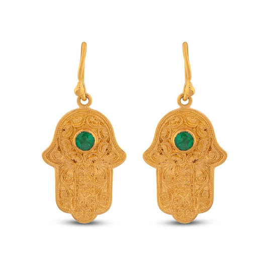 Hamsa Earrings Emerald