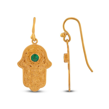 Hamsa Earrings Emerald