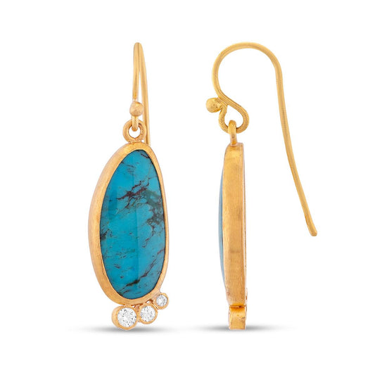Turquoise Earrings with 3 Diamonds