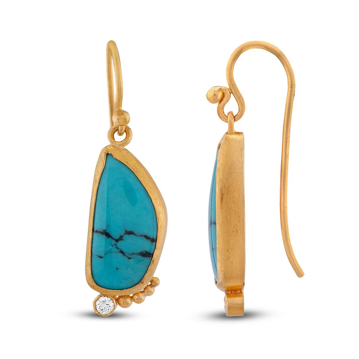 Turquoise Earrings with Diamond and Granulation