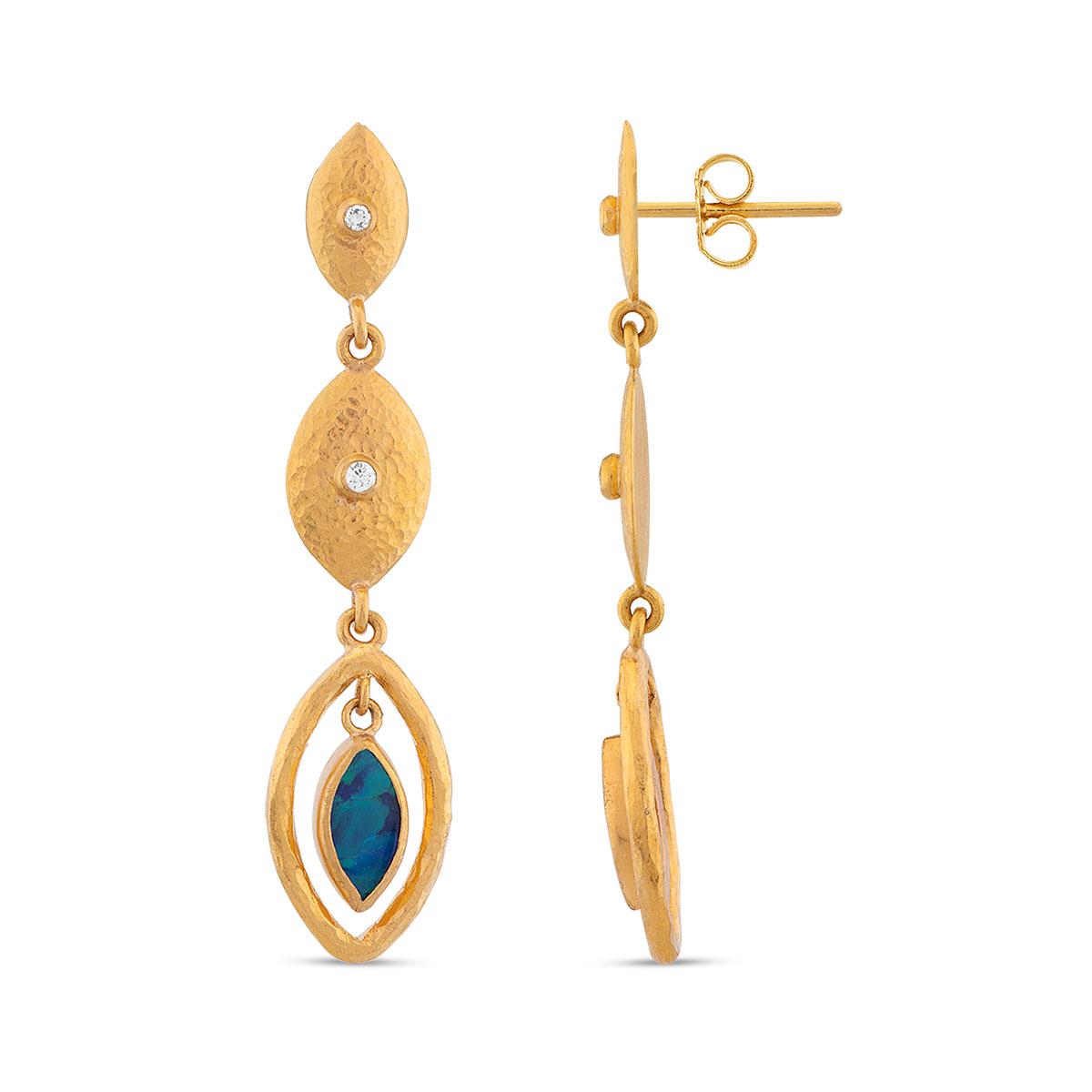 Marquise Opal Earrings with Diamond