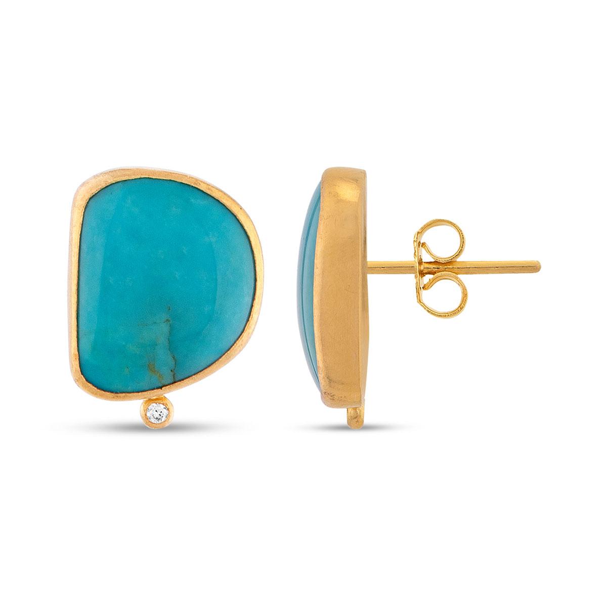 Turquoise Stud Earrings with Diamond