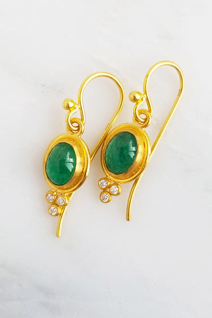 Emerald Cabochon Earrings with Granulation