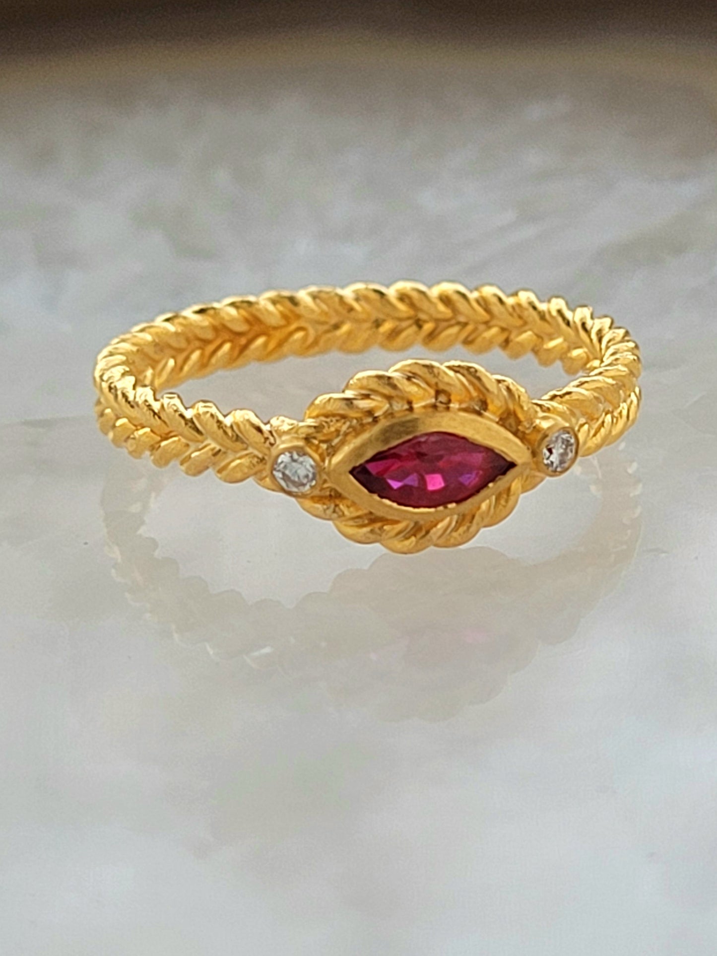 Marquise Cut Ruby Rope Twist Ring