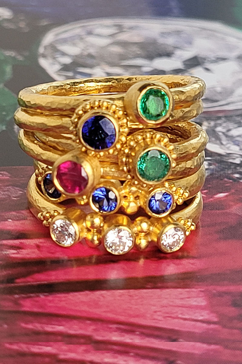 Granulated Stack Ring - Emerald