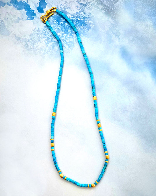 Turquoise and Gold Beaded Necklace