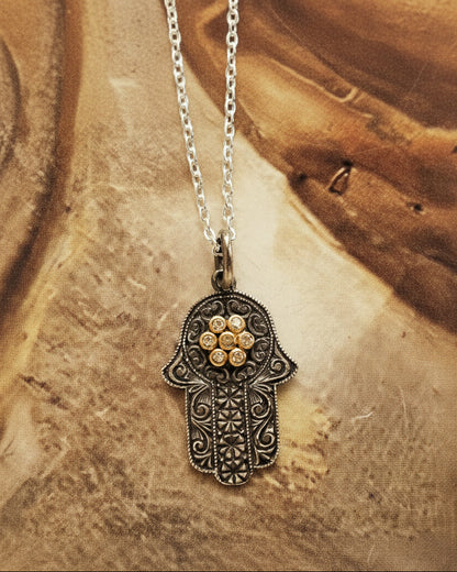 Hamsa Pendant with Diamond Cluster