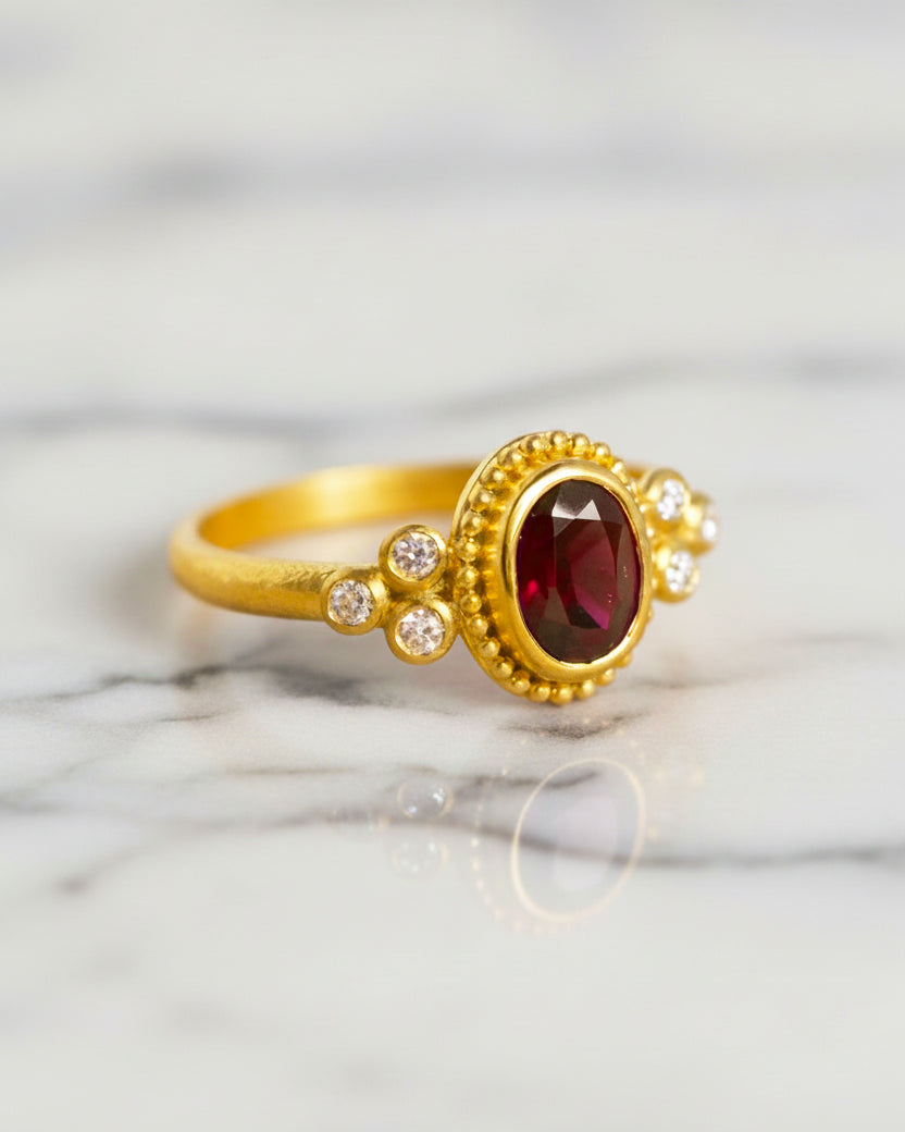 Oval Gemstone and Diamond Triad Ring
