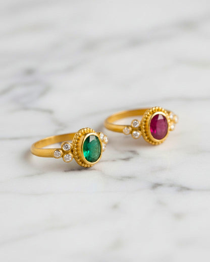 Oval Gemstone and Diamond Triad Ring