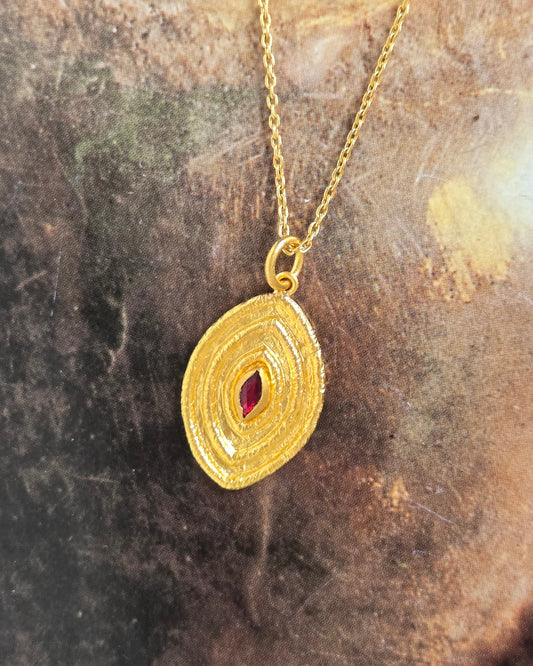 Marquise Ruby Rippled Pendant in Pure 24k gold