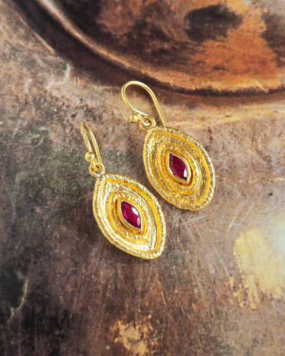 Marquise Ruby Rippled Earrings in Pure 24k gold