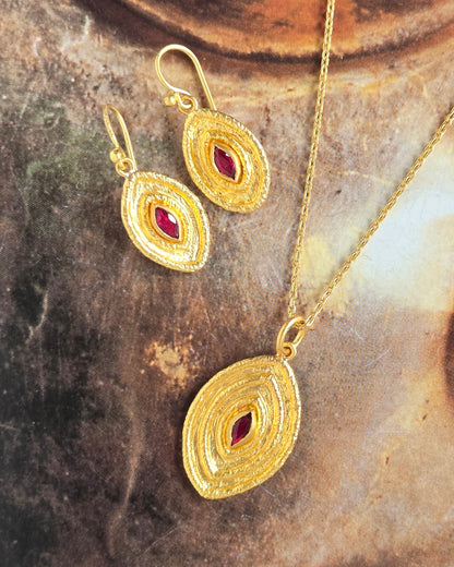 Marquise Ruby Rippled Pendant in Pure 24k gold