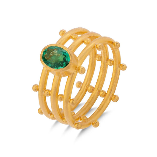 Triple Linear Emerald Ring