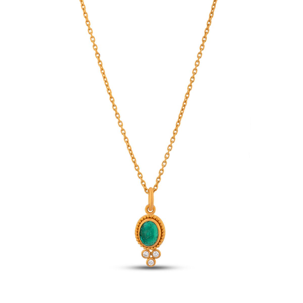 Emerald Pendant with Granulation and Diamond