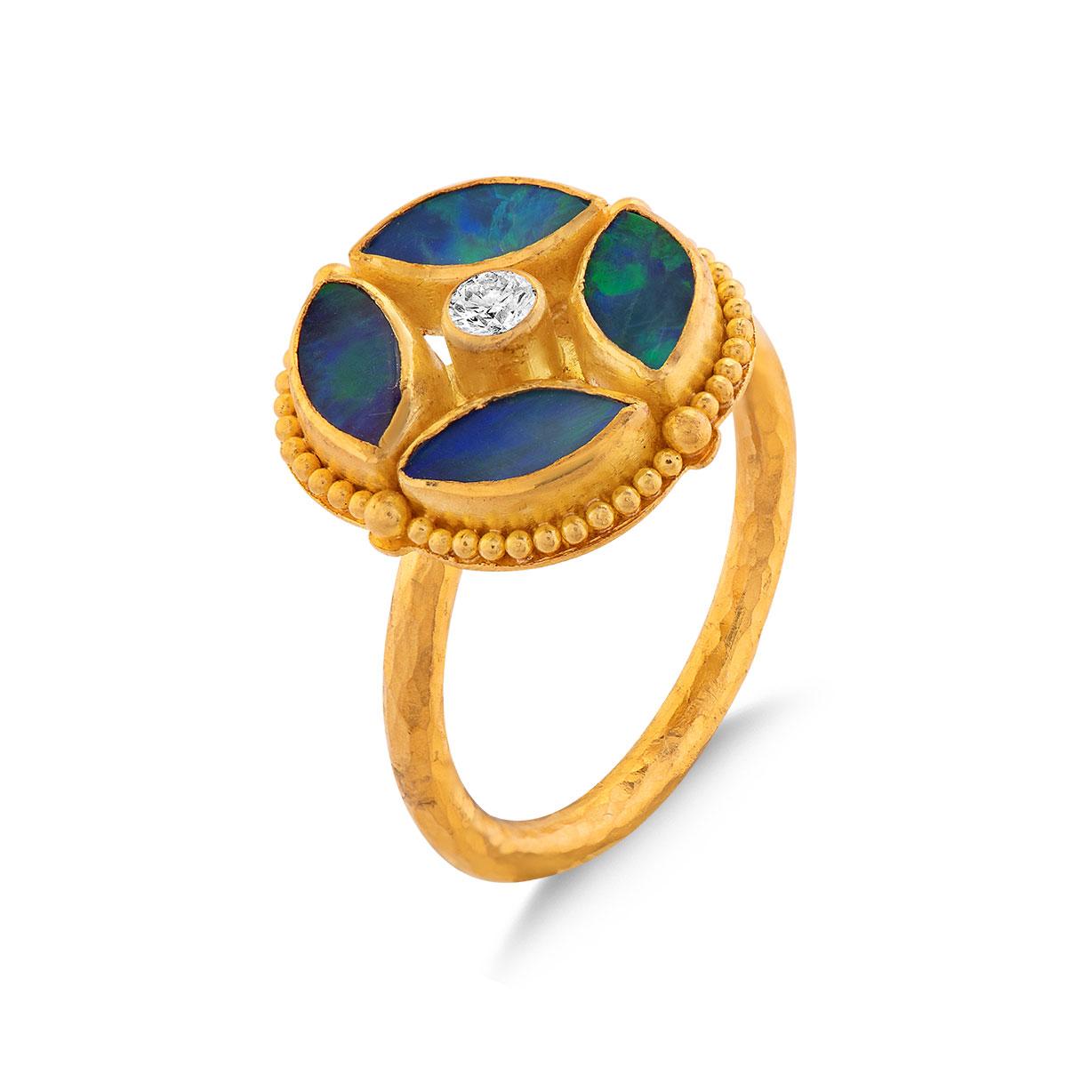 Marquise Opal Ring with Diamond and Granulation