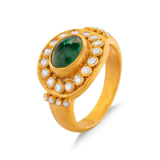Classic Roman Ring with Emerald Cabochon