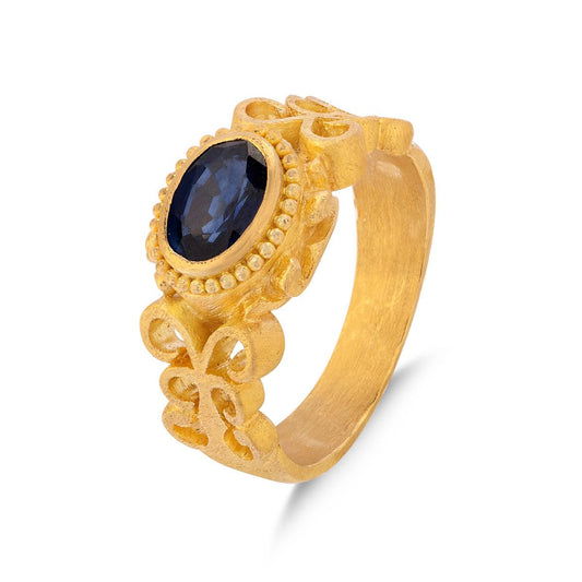 Ornate Sculpted Ring with Sapphire