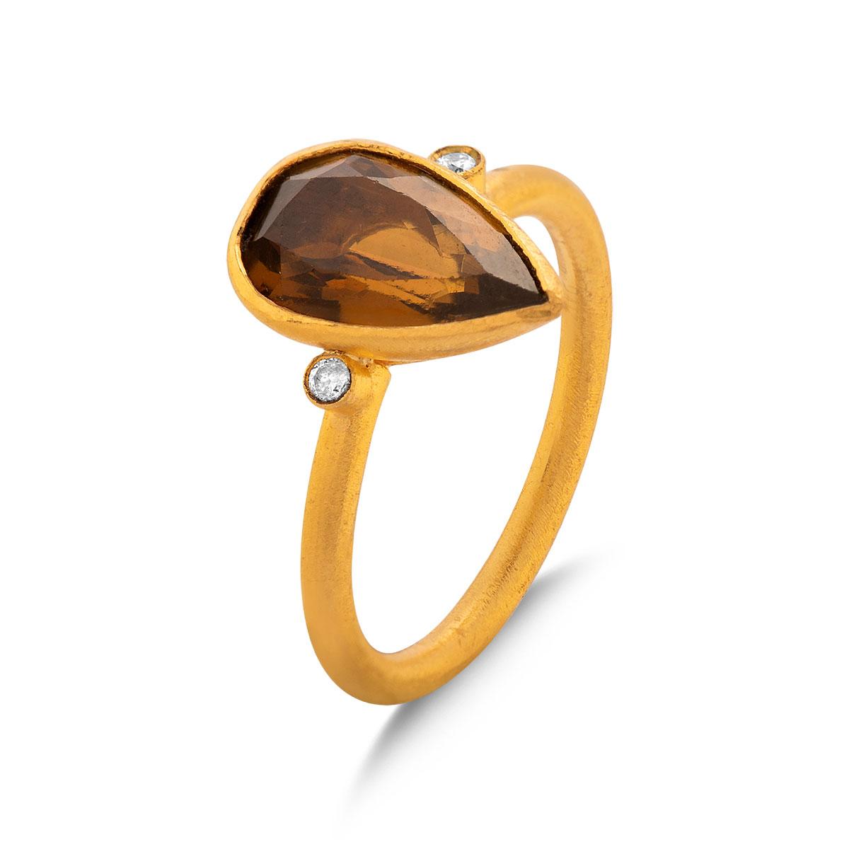 Pear Shape Orange Tourmaline Ring