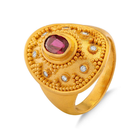 Ruby Granulation Accented Oval RIng