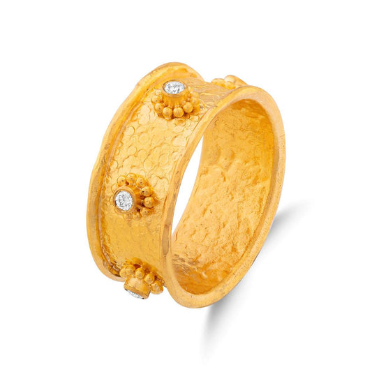 Studded Etruscan Band Ring Wide