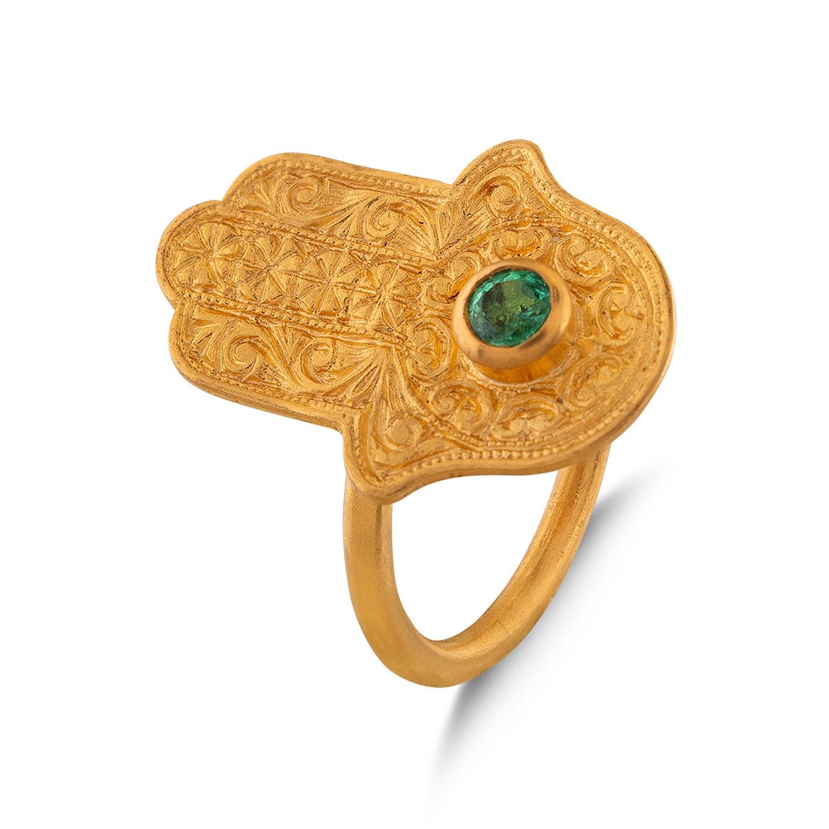 Hamsa Ring with Emerald