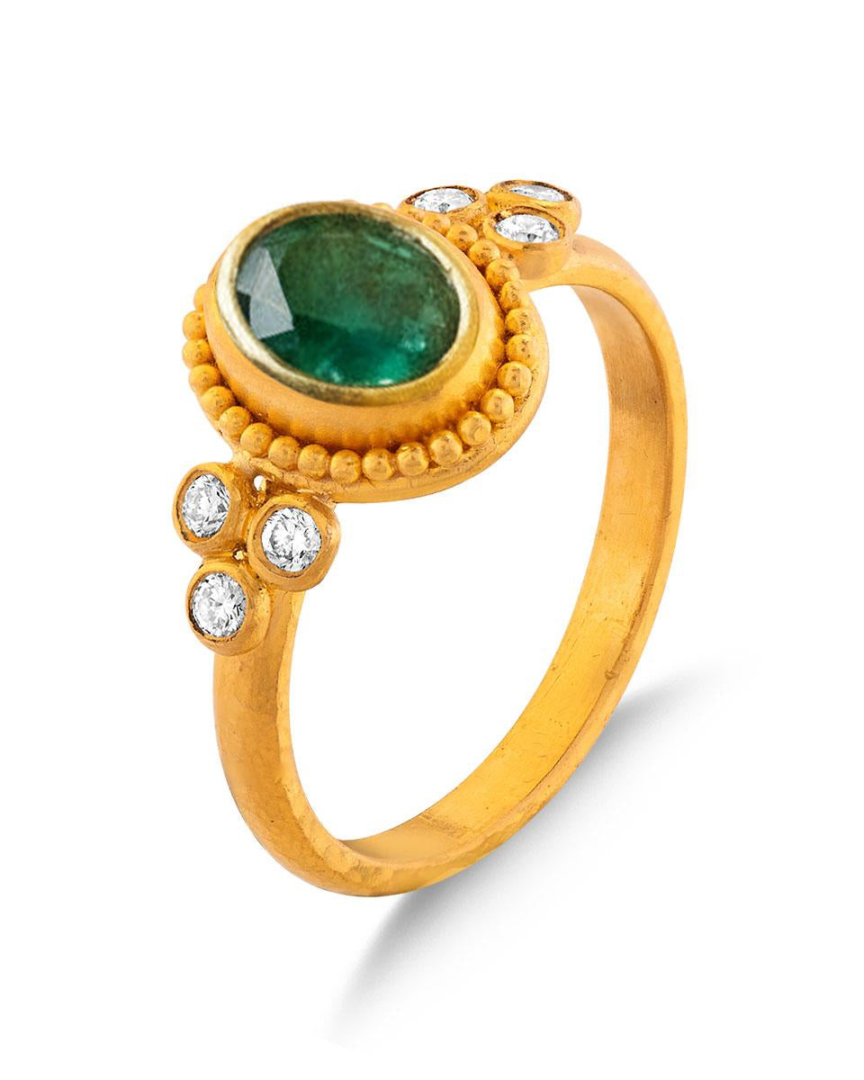 Oval Gemstone and Diamond Triad Ring