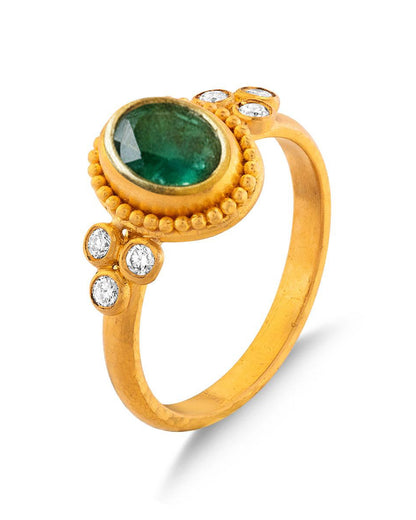 Oval Gemstone and Diamond Triad Ring