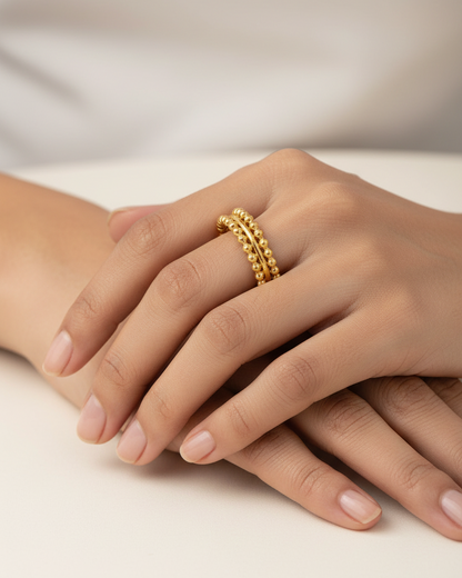 Double Row Beaded Band Ring