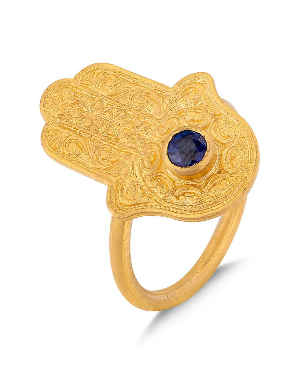 Hamsa Ring with Choice of Gemstone