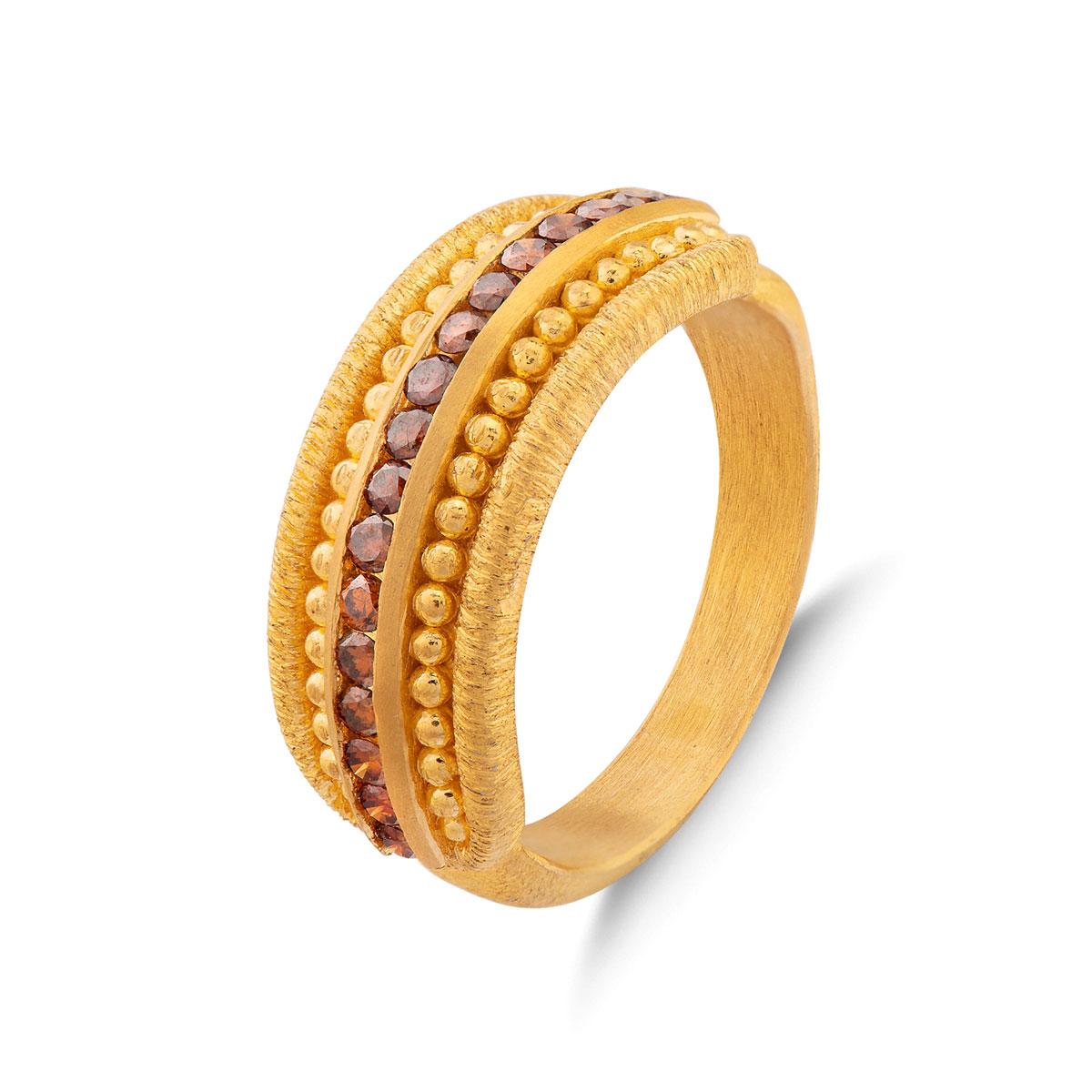 Beaded Detail Tapered RIng with Cognac Diamond