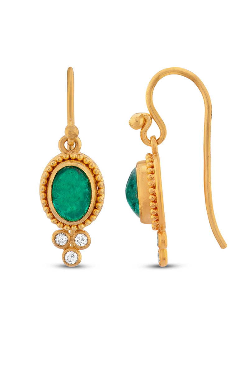 Emerald Cabochon Earrings with Granulation