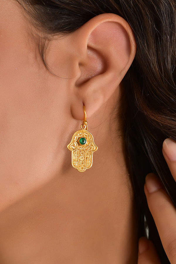 Hamsa Earrings Emerald