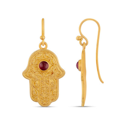 Hamsa Earrings Ruby