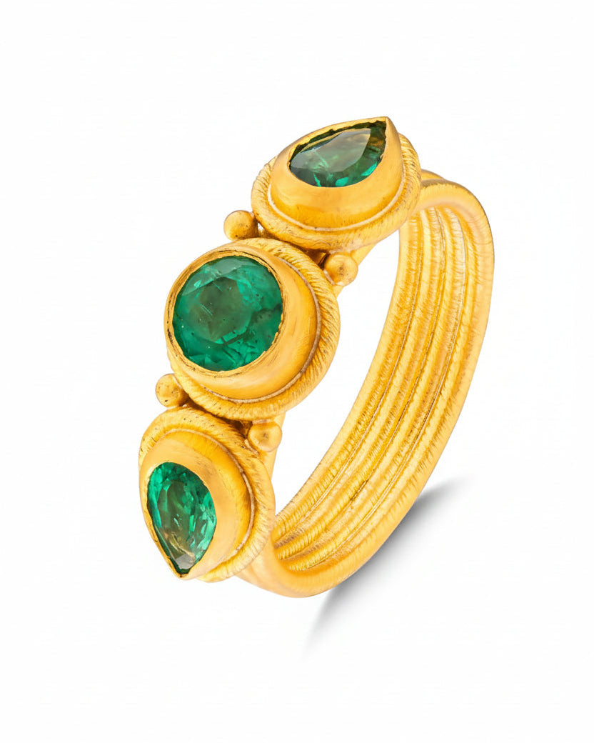 Emerald Rrr Triple Emerald Ring - Buy Exquisite 24 Karat Jewelry | Cevherun
