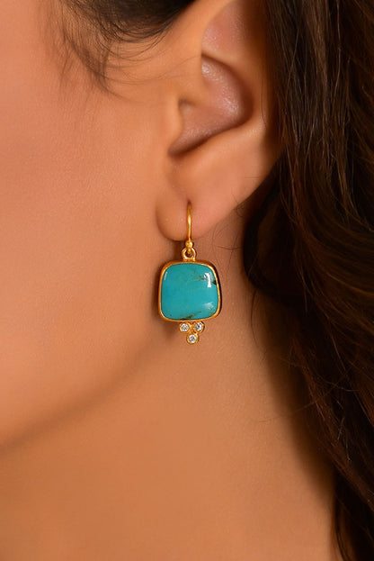 Turquoise Earrings with Diamond Triad