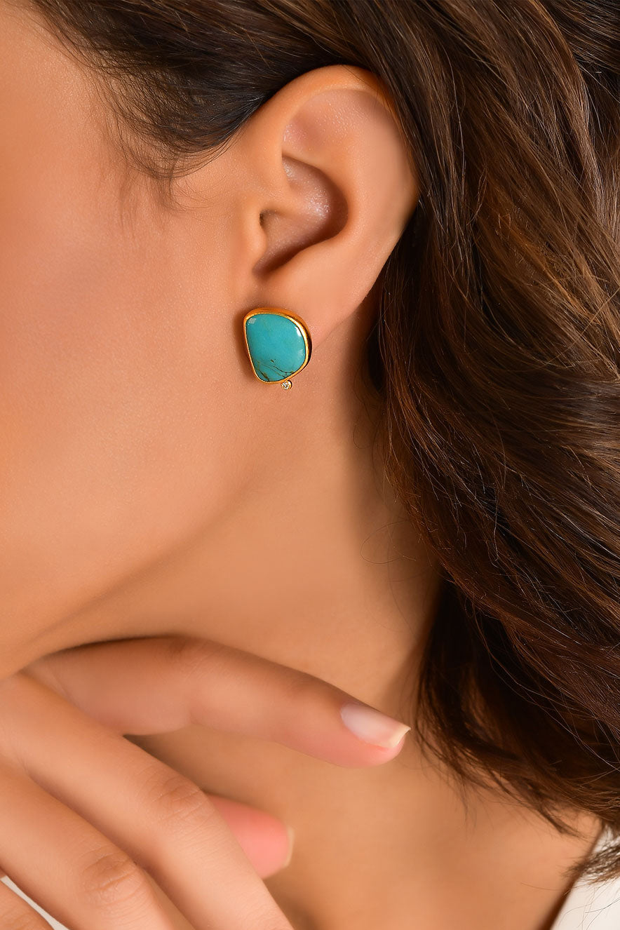 Turquoise Stud Earrings with Diamond