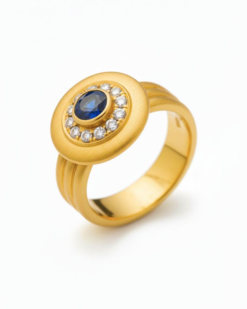 Sapphire Triple Band Halo Ring