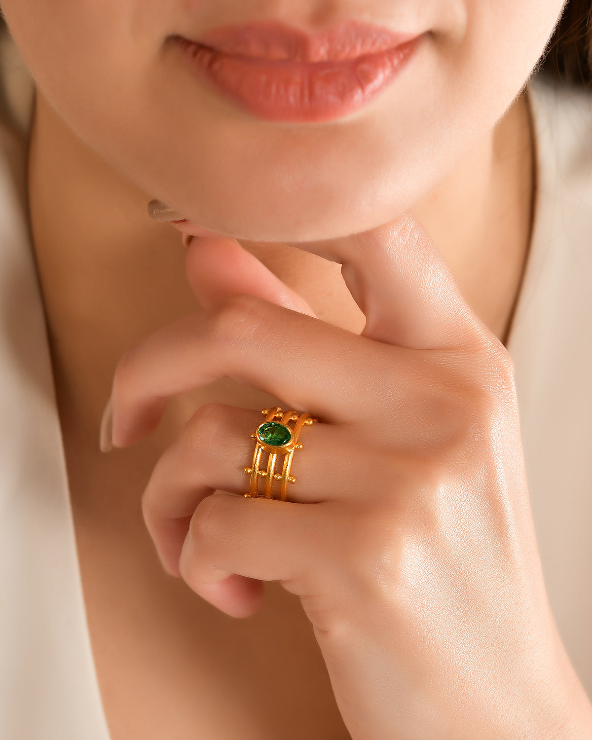 Emerald Rrr Triple Linear Emerald Ring - Buy Exquisite 24 Karat Jewelry | Cevherun