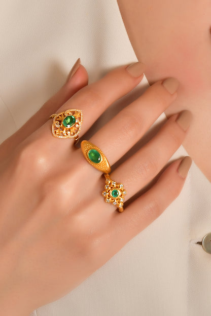Filigree Garden Ring with Emerald and Diamonds
