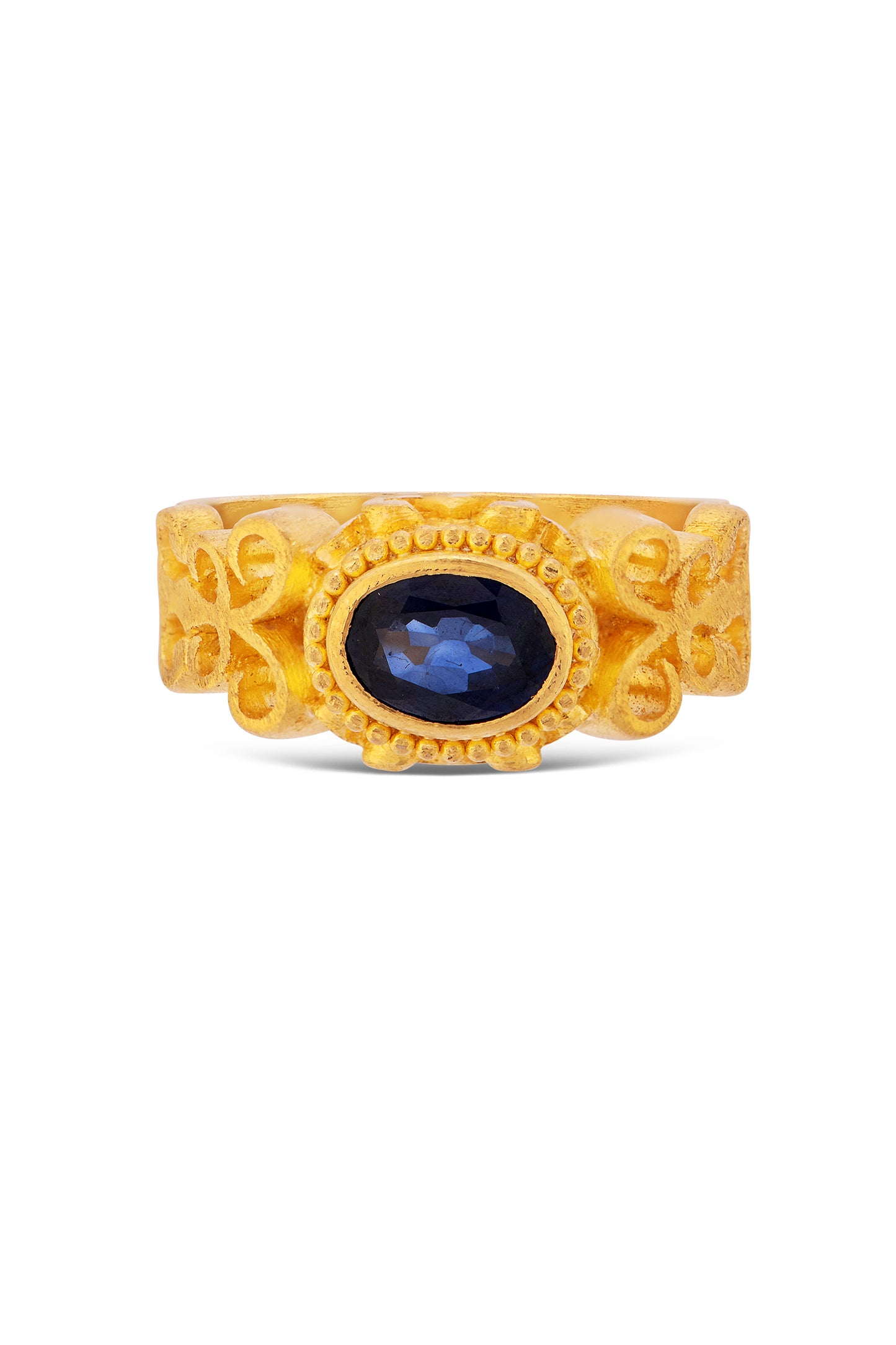 Ornate Sculpted Ring with Sapphire