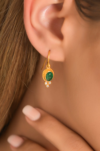 Emerald Cabochon Earrings with Granulation
