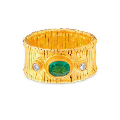 Willow Ring with Emerald and Diamonds
