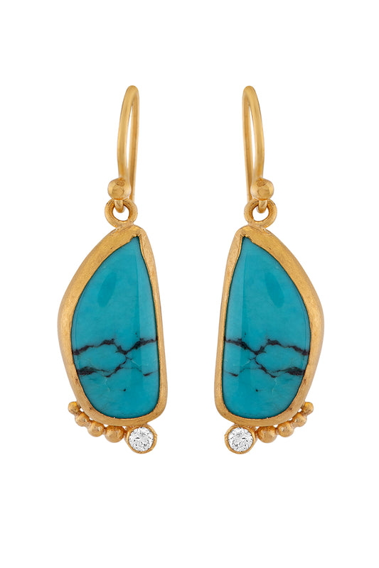 Turquoise Earrings with Diamond and Granulation