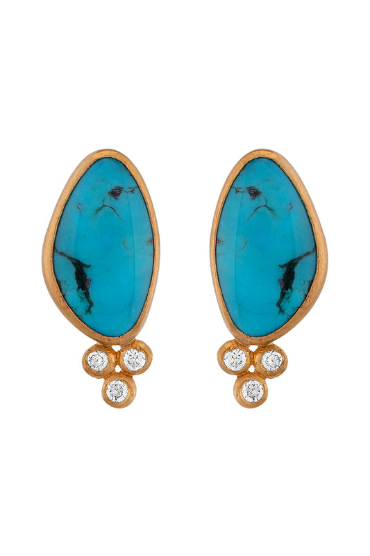 Turquoise Stud Earrings with Diamond Triad