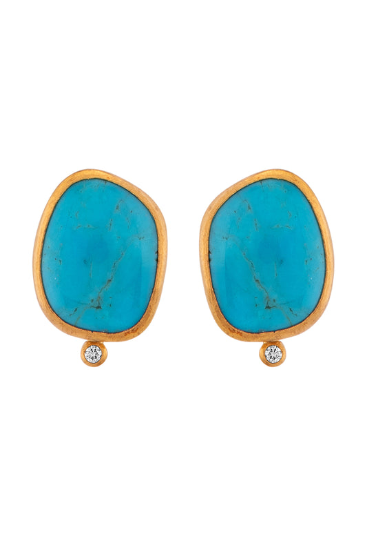 Turquoise Stud Earrings with Diamond