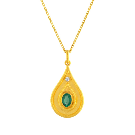 Drop Design Emerald And Diamond Pendant
