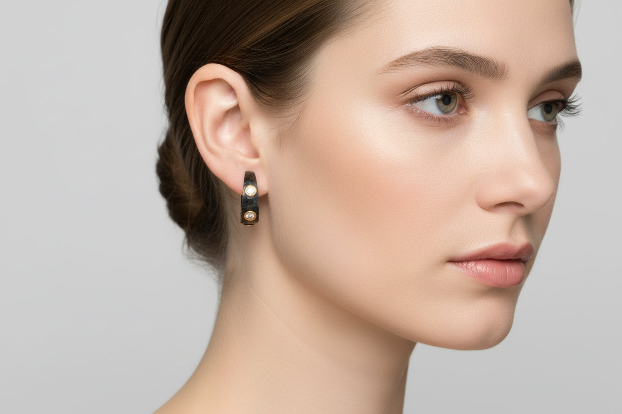 Anatolia Diamond Dotted Tapered Hoops