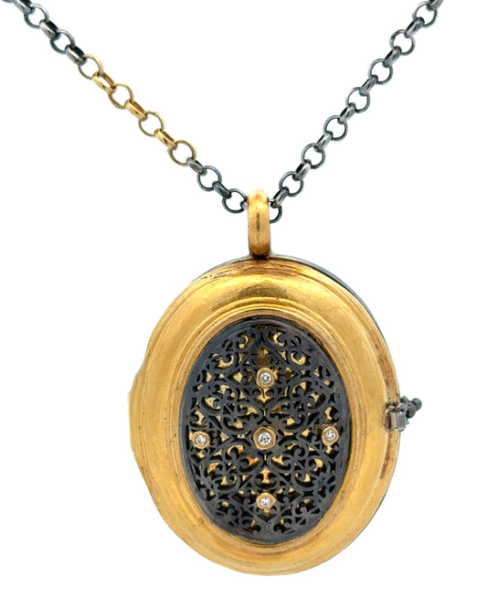The Ottoman Filigree Keepsake Locket: 24K Gold, Silver & Diamonds