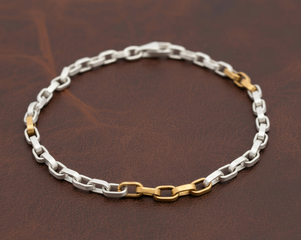 Two-Tone Medium Box Chain Bracelet